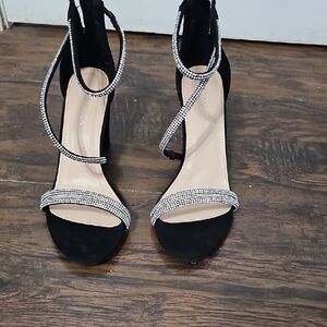 TOP Moda Black Rhinestone Wrap-Ankle Heels